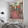 XI Gerechtigkeit Tarot Wandteppich, Wanddeko in Vintage-Rot und Blau für Zimmer - 130x150cm / Gerechtigkeit