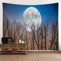 Arazzo da parete con luna gigante e sagome di alberi scuri sotto cielo stellato - 150x130cm / 27-Silhouette di alberi neri al chiaro di luna