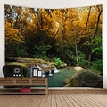 Vista dettagliata dell'arazzo con foresta e cascata come decorazione autunnale - 150x130cm / 10-Cascata e Rocce d'Autunno