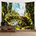 Arazzo forestale con ponte di pietra muschioso e ruscello per decoro della camera - 150x130cm / 19-Antico ponte di pietra nella foresta