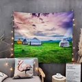Detail of grassland landscape wall tapestry with LED star lights in home setting - Mongolian Prairie