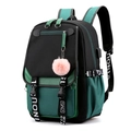 Grüner und schwarzer Oxford-Rucksack mit USB-Anschluss und rosa Bommel-Anhänger - Grün