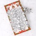 Set of 12 glittery silver Christmas tree bow ornaments on a decorative festive card - Silver 12Pcs/Set