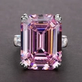 Luxurious emerald cut pink zircon engagement ring in 925 sterling silver for women - US 6 / Pink
