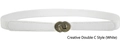 Detailed view of white textured leather belt with antique bronze spiral metal buckle - Interlocking Knot Style (White)