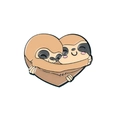 Cute enamel pin featuring two cartoon sloths hugging in a heart shape - Heart Hug Sloths