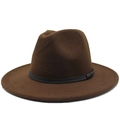 Detail of a dark brown felt fedora hat featuring a slim black decorative band and texture - Dark Coffee