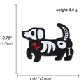 Skeleton Dachshund enamel pin in black and white with red bone collar detail - Dachshund Skeleton