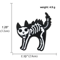 Punk skeleton black cat enamel pin showing 1.26 inch height and 1.10 inch width size - Arched Back Cat Skeleton