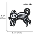 Gothic skull cat enamel brooch pin in black and white finish measuring 2.8cm wide - Walking Cat Skeleton
