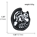 Gothic skull cat enamel pin with scythe in black and white finish for Halloween - Curled Cat Skeleton with Scythe