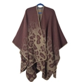 Detailed view of leopard print knit shawl with high-quality edge stitching for winter - Large Leopard Coffee