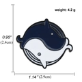 Yin Yang whale enamel pin in blue and white colors with detailed weight and size labels - Tai Chi Yin Yang Whale-A00683