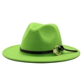 Neon green fedora wool hat with black leather belt and gold metal ring accent - M (56-58cm) / Green