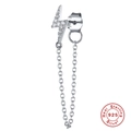 S925 sterling silver lightning bolt stud earring with zircon stone and tassel chain - Silver Single Lightning Chain Earring