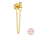 Gold-plated S925 sterling silver long tassel chain earrings with octagonal star design - Gold Single Starburst Chain Earring