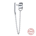 S925 sterling silver chain stud earring with tassel design and hallmark engraving - Smooth Line / Silver Single Minimalist Bar Chain Earring