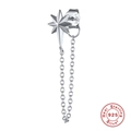 S925 sterling silver tassel earring with octahedron star stud and fine chain link - Silver Single Starburst Chain Earring