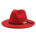 Graphic showing jazz fedora hat dimensions: 55-58cm head size, 12cm height, 7cm brim width - M (56-58cm) / Red