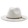 Detail of white fedora hat featuring black decorative rope and gold metal chain link - M (56-58cm) / White
