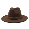 Detail of dark brown wool fedora hat with stitched leather band on white background - Dark Coffee