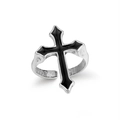 Anello regolabile punk gotico da uomo con croce in smalto nero e finitura argento vintage - Aperto Regolabile / Croce Appuntita