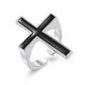 Anello regolabile da uomo in argento con croce nera in stile gotico e punk - Aperto Regolabile / Croce Piatta