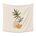 Bohemian tapestry featuring abstract green leaves and geometric pots on beige fabric - 73X95CM / Leaf (Brushed)