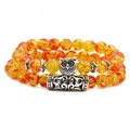 Ethnic style double-layer beaded bracelet with owl charm and amber-like flame texture beads - Amber Style Set