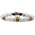 Braided tiger eye stone and turquoise bead bracelet set with a gold zircon crown charm - Woven Style / Howlite