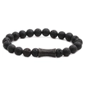 Pulsera de cuentas de piedra de lava negra con un dije de circonita cúbica micropavimentada - Color gunmetal