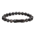 Pulsera de cuentas de labradorita gris oscuro 8mm con cilindro de metal y circonitas negras - Color gunmetal