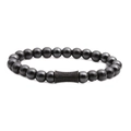 Pulsera de cuentas de hematita para hombre con cilindro de circón negro en blanco - Color gunmetal