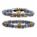 Pulseras de cuentas de ojo de tigre azul con dijes de corona de oro y piedra natural - Juego de piedras meteorizadas