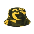 Detail of yellow and olive green bucket hat with geometric pattern and decorative stitching - M (56-58cm) / Yellow Patchwork