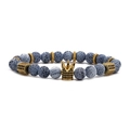 Blue weathered stone crown bracelet set with golden cubic spacers and black micro-inlay - Weathered Stone Beaded