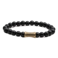 Pulsera de cuentas negras para hombre con cilindro de calavera dorado y circón - Piedra Negra Mate Color Dorado