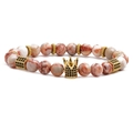 Set di bracciali in pietre occhio di tigre con corona dorata per uomo e donna - Stile a Perline in Pietra Rossa e Bianca Texturizzata