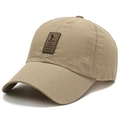 Khaki breathable mesh baseball cap with premium brown leather patch for outdoor sports - Adjustable / Deep Beige