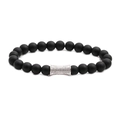 Pulsera de cuentas negras mates con cilindro de circón plateado para hombre y mujer - Dije de Cilindro de Cintura Pequeña / Oro Blanco