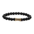 Pulsera de piedra de lava para hombre con cabeza de león dorada y circonitas micro-pave - Dije de Cilindro de Cintura Pequeña / Dorado