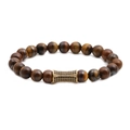 Pulsera de cuentas de ojo de tigre para hombre con dije de cabeza de león dorado micro - Dorado