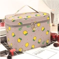 Portable toiletry bag with lemon print pattern and reinforced handle for travel - Large Size (22x16.5x16cm) / Large Lemon Gray
