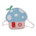 Pink mushroom house cartoon crossbody bag for girls with blue dotted roof design - Light Blue