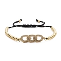 Verstellbares schwarzes Kordelarmband mit ineinandergreifenden Goldringen und Zirkonia - Gold