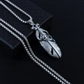 Retro hip-hop silver stainless steel necklace with feather and skull pendant on box chain - Skull Feather Pendant