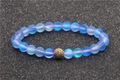 8mm moonstone beaded bracelet with golden zircon charm for men and women - Light Blue