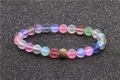 8mm iridescent matte moonstone beaded bracelet with gold pavé crystal bead - AB Color
