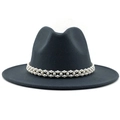 Detail of elegant black wool fedora hat featuring double-layer pearl band decoration - M (56-58cm) / Dark Gray