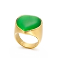 Anello dorato in acciaio inossidabile con grande pietra verde a forma di cuore - US 7 / Stile Pietra Verde a Forma di Cuore (KR88970-K)